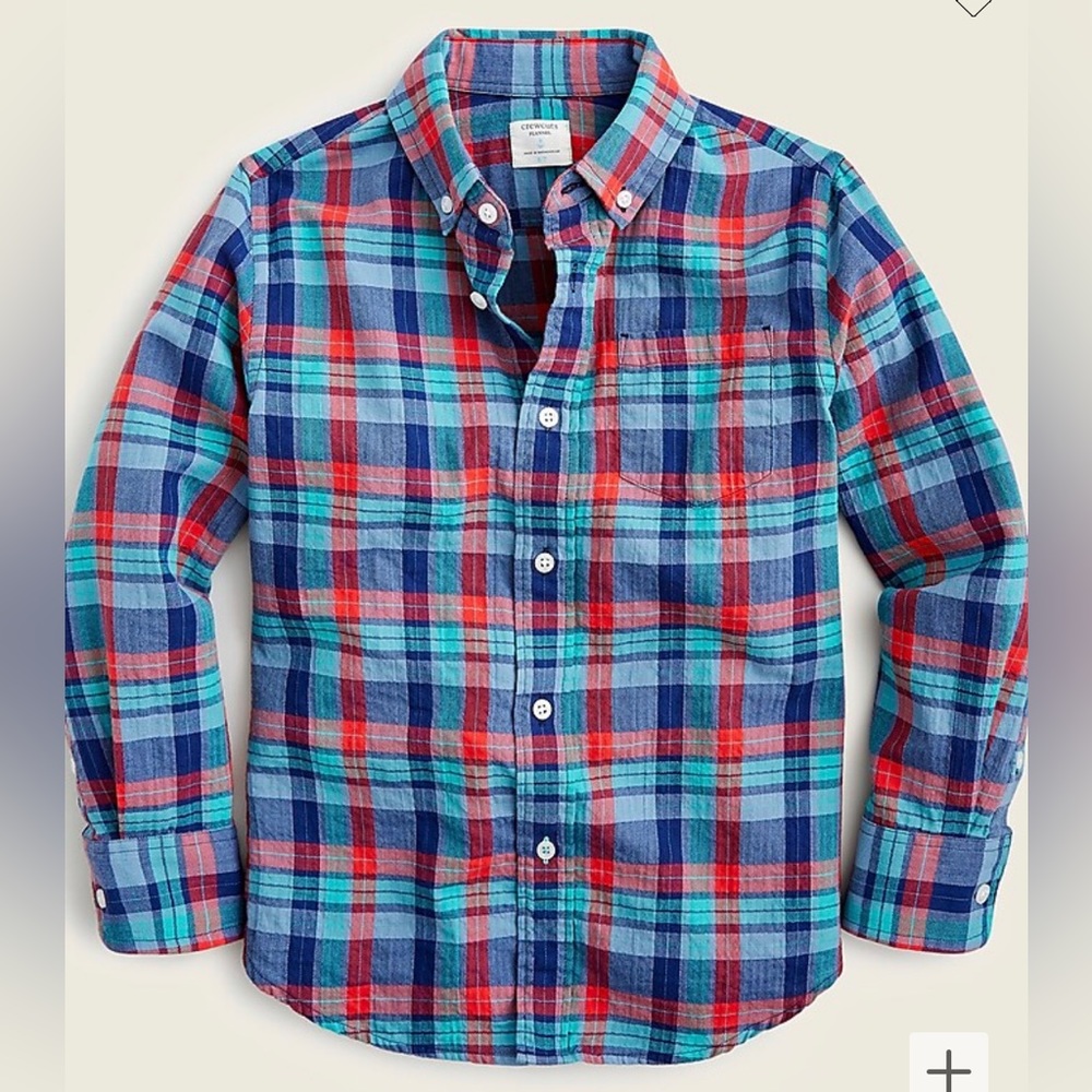 Crewcuts 3T CRINKLE COTTON SHIRT IN BIG BLUE GINGHAM